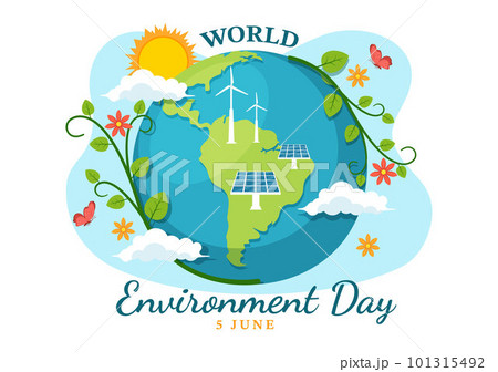 World Environment Day Illustration with Green Tree and Animals in Forest for Save the Planet or Taking Care of the Earth in Hand Drawn Templates 101315492