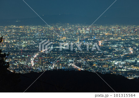 日本　兵庫県神戸市の六甲山天覧台から眺める大阪市街地の夜景 101315564