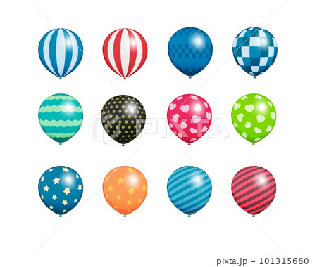 カラフルなゴム風船ベクターイラスト / 柄パターンセット (リアル風) カラフルなゴム風船ベクターイラスト / 柄パターンセット (リアル風) 101315680