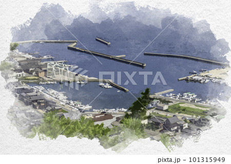 水彩画風　大畠漁港　岡山県倉敷市 101315949
