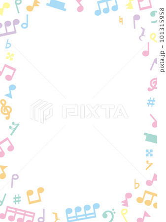 カラフルな音符と休符と記号のフレーム_縦 101315958