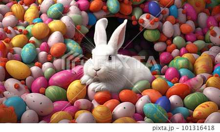 easter bunny rabbit on a easter eggs 101316418