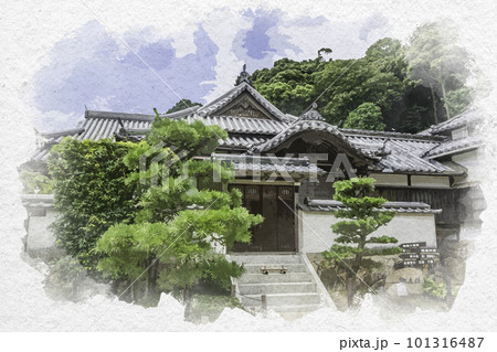 水彩画風 由加山 蓮台寺 客殿 岡山県倉敷市 水彩画風 由加山 蓮台寺 客殿 岡山県倉敷市 101316487
