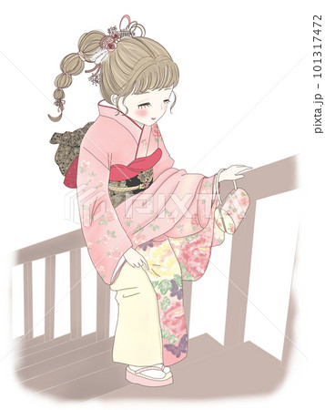 振袖の美しい立ち振る舞い(階段の登り降り)イラスト 101317472