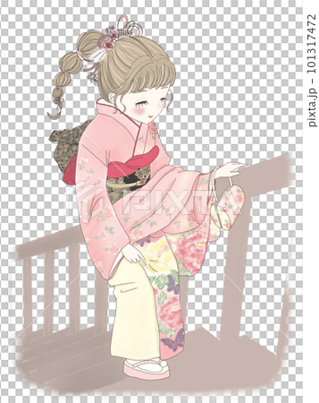 和服（爬樓梯）插圖的美麗站立行為 101317472
