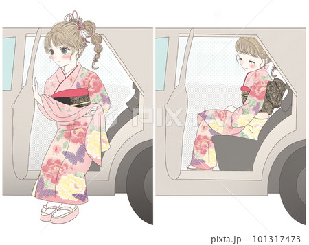 振袖の美しい立ち振る舞い(車の乗り降り)イラスト 101317473