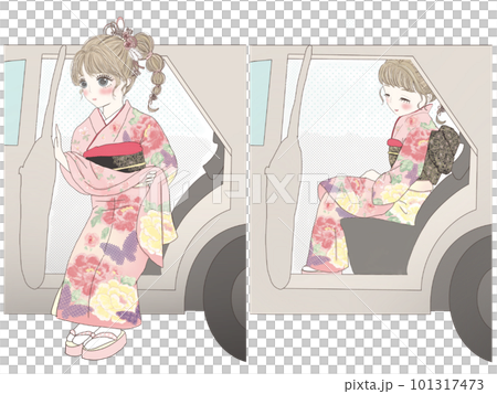 振袖の美しい立ち振る舞い(車の乗り降り)イラスト 101317473