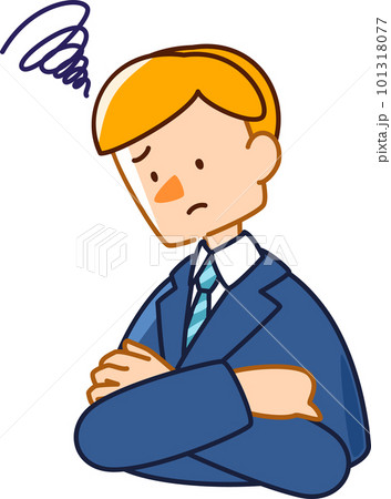 ベクターで描いた可愛いビジネスマンの男性のイラスト_ぐるぐる悩む男性 101318077