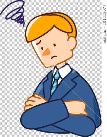 ベクターで描いた可愛いビジネスマンの男性のイラスト_ぐるぐる悩む男性 101318077