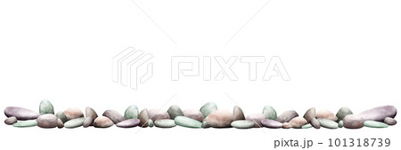 Watercolor banner, border with river, sea stones, pebbles. Hand drawn illustration isolated on white for clip art, decor Watercolor banner, border with river, sea stones, pebbles. Hand drawn illustration isolated on white for clip art, decor 101318739