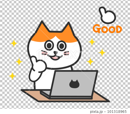 パソコン操作　成功した茶白猫　イラスト 101318965