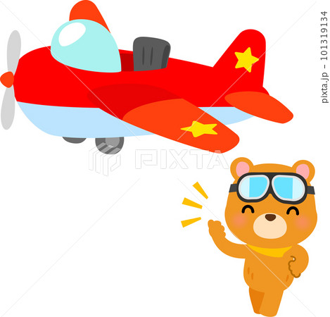 プロペラ飛行機とパイロットのクマのキャラクター プロペラ飛行機とパイロットのクマのキャラクター 101319134