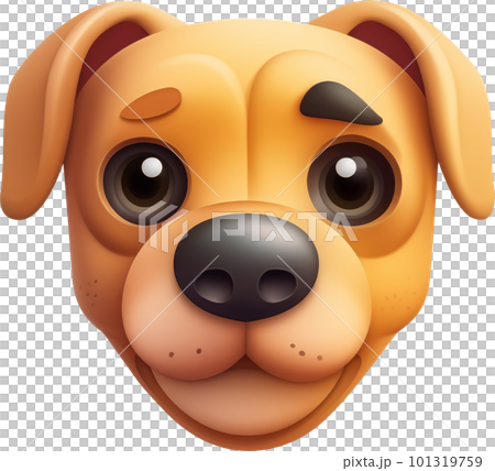 Cute cartoon brown dog face. 3D rendering isolated on white background. 101319759