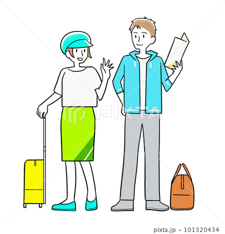 旅行先で地図を見る男女のイラスト 101320434