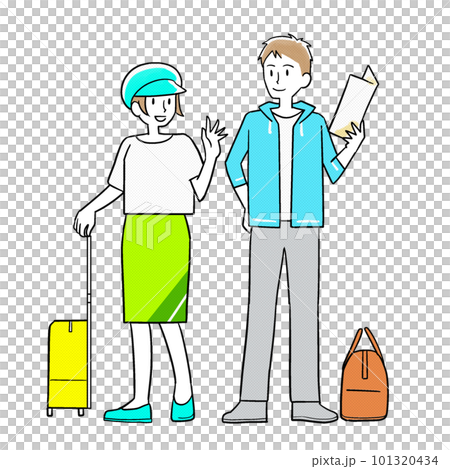 旅行先で地図を見る男女のイラスト 101320434