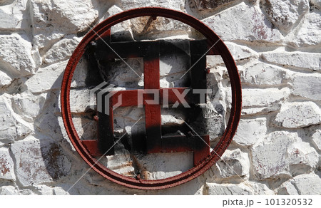 Kiev, Ukraine May 1, 2021: House of the Yakubovsky family museum in the center of Kiev hung with a swastika 101320532