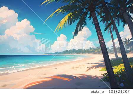 ヤシの木がある南国のビーチ　夏の海　バカンス　イラスト 101321207
