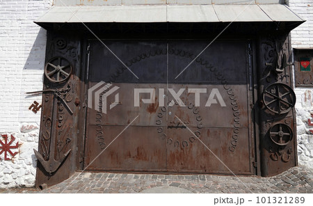 Kiev, Ukraine May 1, 2021: House of the Yakubovsky family museum in the center of Kiev hung with a swastika Kiev, Ukraine May 1, 2021: House of the Yakubovsky family museum in the center of Kiev hung with a swastika 101321289