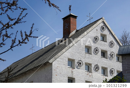 Kiev, Ukraine May 1, 2021: House of the Yakubovsky family museum in the center of Kiev hung with a swastika 101321299
