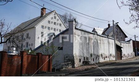 Kiev, Ukraine May 1, 2021: House of the Yakubovsky family museum in the center of Kiev hung with a swastika 101321301