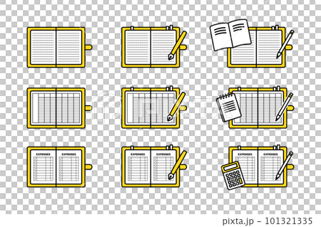筆記本和筆圖標集/鋼筆/日程表/帶點的格線/費用書/計算器/記事本/ 101321335