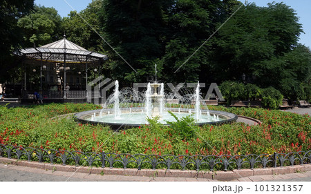 Odessa, Ukraine July 20, 2021: The main fountain of the city of Odessa on Deribasovskaya street 101321357
