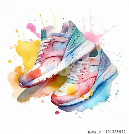 水彩画風のカラフルなスニーカーのイラスト素材 [101323952] - PIXTA