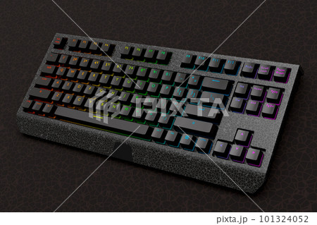 Realistic computer keyboard with black chrome texture isolated on dark Realistic computer keyboard with black chrome texture isolated on dark 101324052