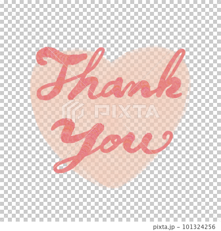 Handwritten character illustration [Thank you] cursive letter color red pink heart background 101324256