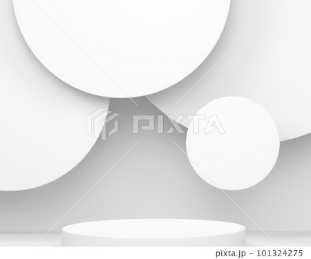 Pastel white cylinder podium with steps on monochrome background 101324275