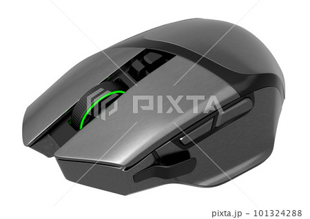 Wireless gaming computer mouse with metallic chrome texture on white background Wireless gaming computer mouse with metallic chrome texture on white background 101324288