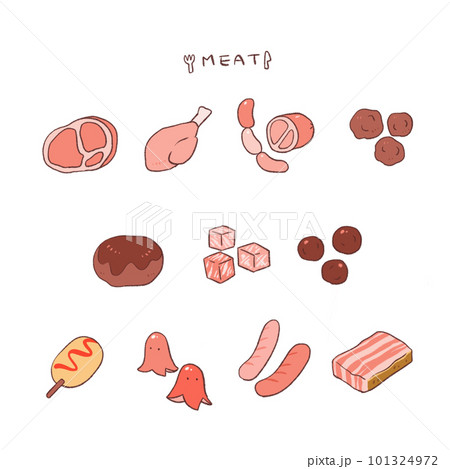 かわいい肉のイラストセット かわいい肉のイラストセット 101324972