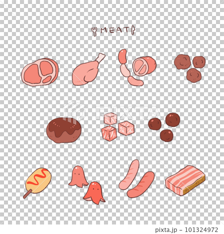 かわいい肉のイラストセット かわいい肉のイラストセット 101324972