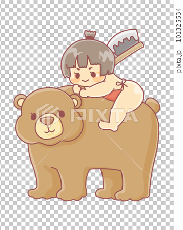 クマに跨がりマサカリを担いだ赤ちゃんのかわいいイラスト クマに跨がりマサカリを担いだ赤ちゃんのかわいいイラスト 101325534