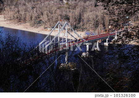 Kiev, Ukraine July 12, 2019: Park pedestrian bridge on Trukhanov Island in the city of Kiev Ukraine 101326100