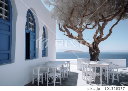 Greek tavern restaurant. Tourism view. Generate Ai 101326377