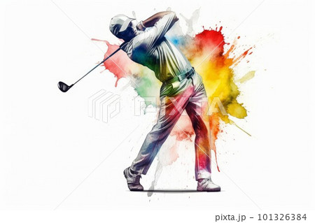 Golf player watercolor. Club summer flag. Generate Ai Golf player watercolor. Club summer flag. Generate Ai 101326384
