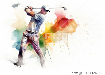 Golf watercolor splash. Club ball golfer....のイラスト素材