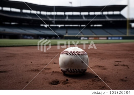 Dirty baseball ball on arena. Green team. Generate Ai Dirty baseball ball on arena. Green team. Generate Ai 101326504