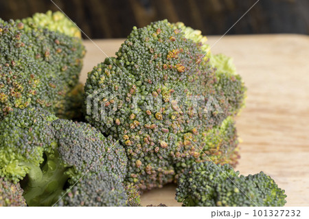 Green ripe broccoli in raw form Green ripe broccoli in raw form 101327232