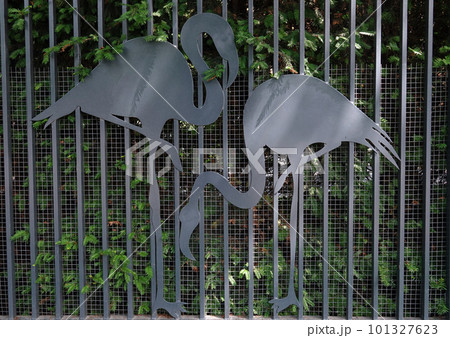 Kiev, Ukraine July 6, 2021: Artistic decoration of the facade of the fence with images of zoo animals in the center of Kiev 101327623