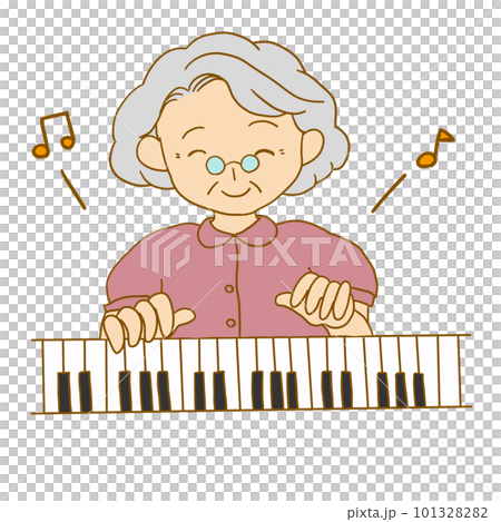 ピアノを弾くシニア女性 101328282