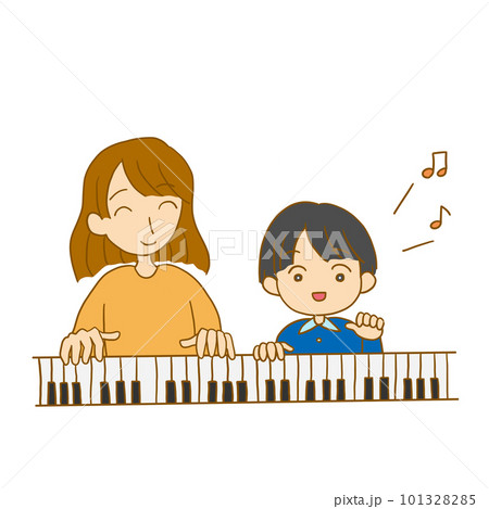 ピアノのレッスンをする子供と先生 101328285