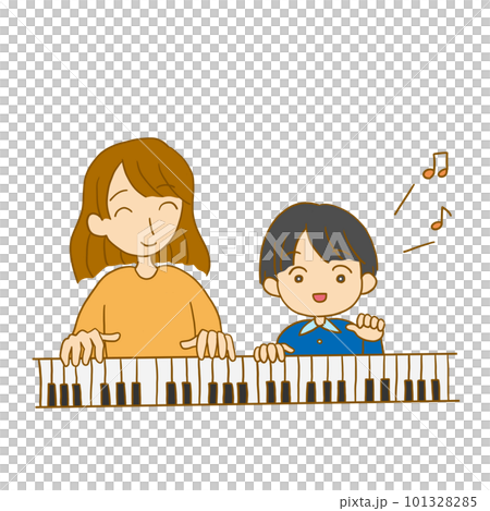 ピアノのレッスンをする子供と先生 101328285