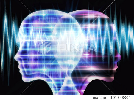 科学技術の概念で抽象的な人型ロボットの横顔に光の効果を合成した3dイラスト 101328304