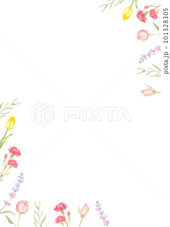 カラフルな春の花の水彩フレーム素材 カラフルな春の花の水彩フレーム素材 101328305