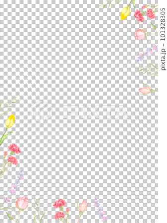 カラフルな春の花の水彩フレーム素材 カラフルな春の花の水彩フレーム素材 101328305