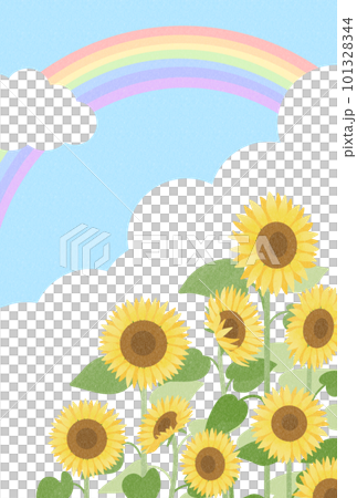 ひまわり畑に虹が架かった青空のイラスト素材 [101328344] - PIXTA