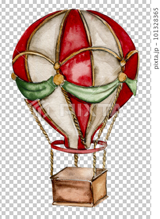 Watercolor hot air vintage balloon . Hand drawn baby illustration of vintage aircraft on isolated background. Cute drawing for newborn shower or kid birthday. Perfect for wedding, invitations, blogs. 101328365