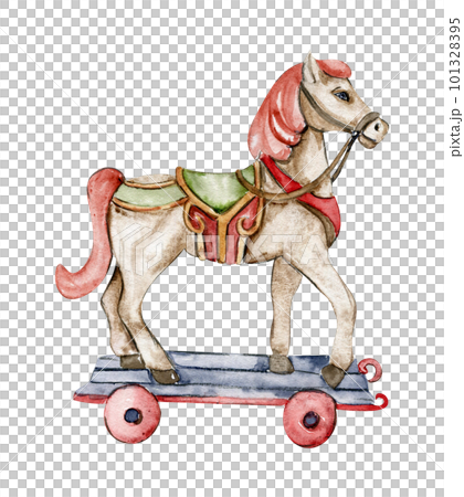 Watercolor hand drawn circus white horse on the white background. Horse illustration. Watercolor painting of a galloping horse. Perfect for greetings card, poster, invitation and party decoration. 101328395
